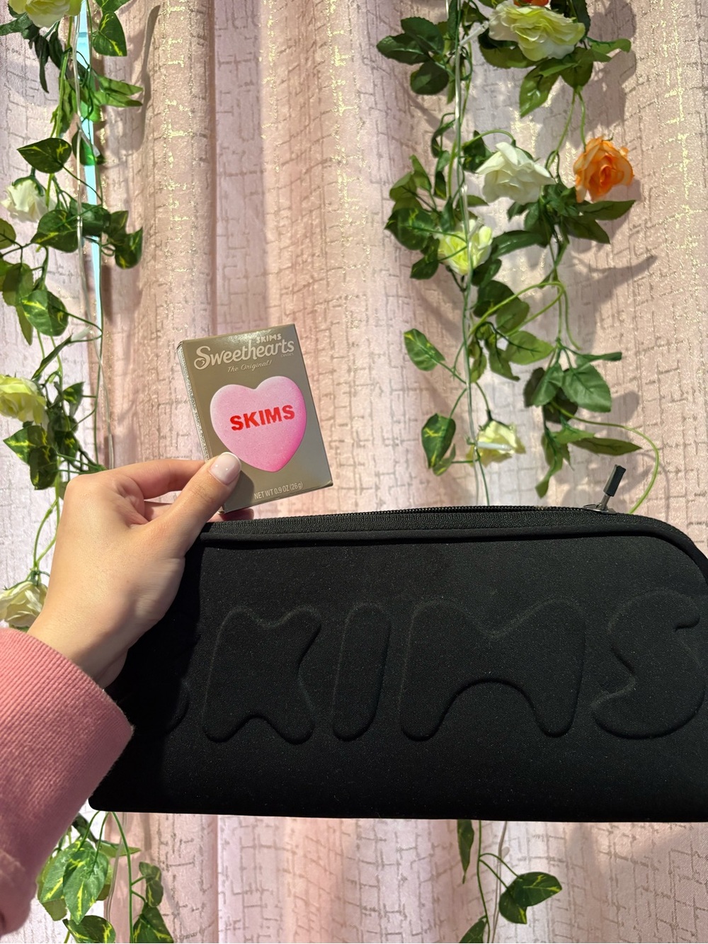 SKIMS Black Embossed Neoprene Zip Cosmetic Pouch